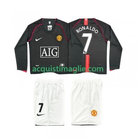 Divisa di Calcio Manchester United Ronaldo 7 2007 2008 Retro Bambino Trasferta Manica Lunga